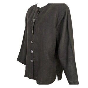 Doncaster 100% Linen Women's 12 Black Button Front Cardigan Top Jacket